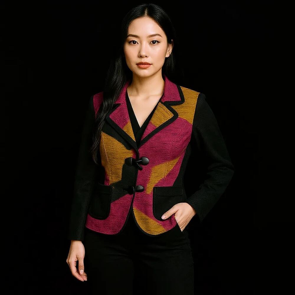 Bali Geo Colorblock Sweater Knit Toggle Closure Blazer - Size M